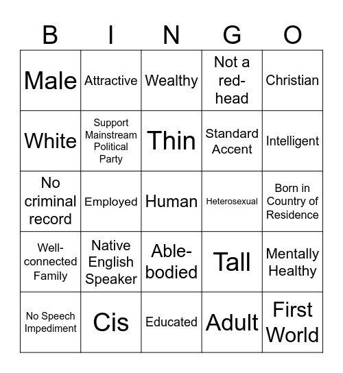 Check Your Privilege Bingo Card