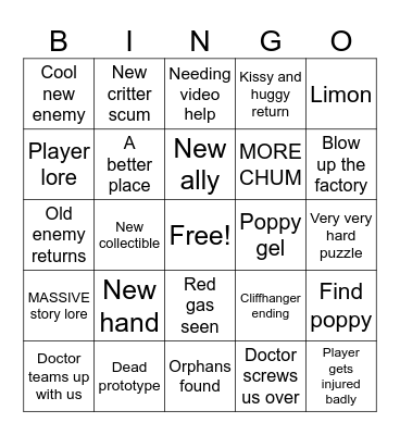 Poppy Playtime Chapter 6 Bingo Card