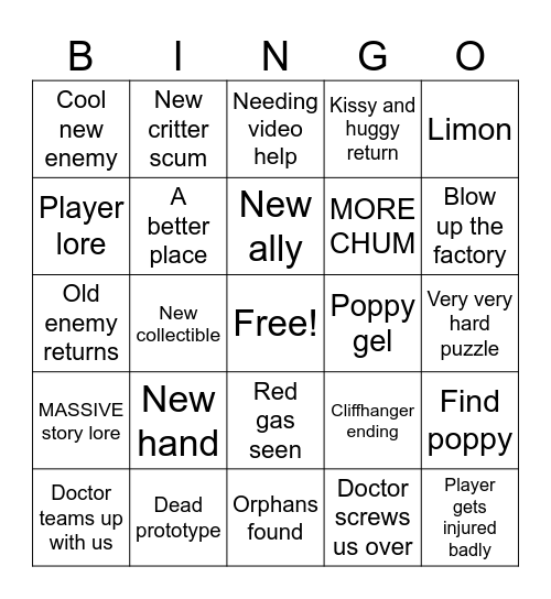 Poppy Playtime Chapter 6 Bingo Card