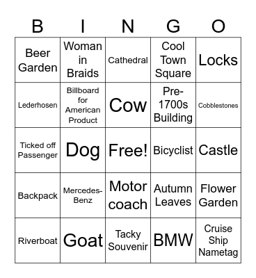 Cruise Bus Bingo - part 1 Bingo Card
