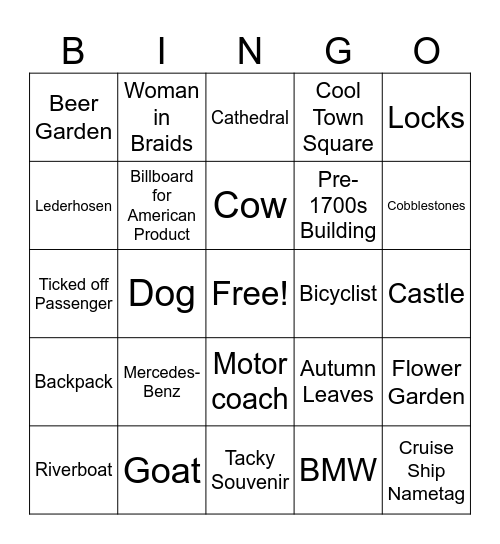 Cruise Bus Bingo - part 1 Bingo Card
