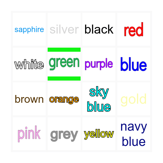 Vocabulary Bingo Card
