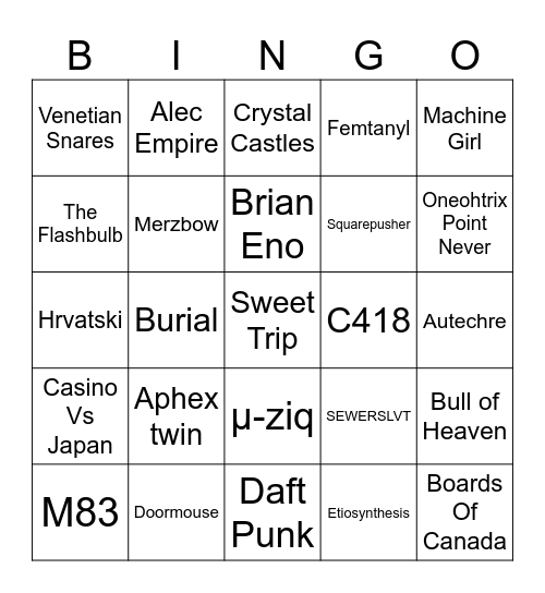Electronic/idm/whatever Bingo Card