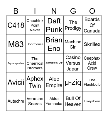 Electronic Music Bingo Card