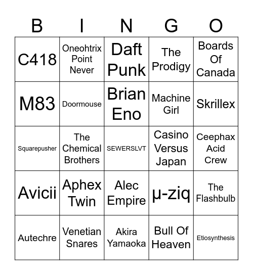 Electronic Music Bingo Card