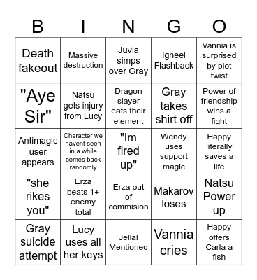 Fairy Tail Bingo Card