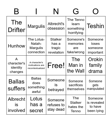 Characters Having a Terrible Time Bingo Card