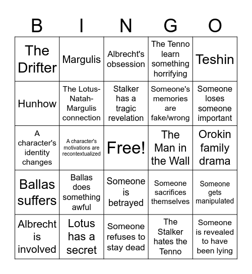 Characters Having a Terrible Time Bingo Card