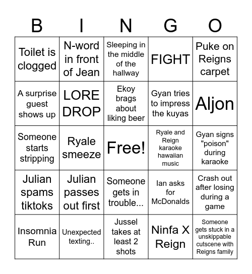 REIGN BIRTHDAY Bingo Card