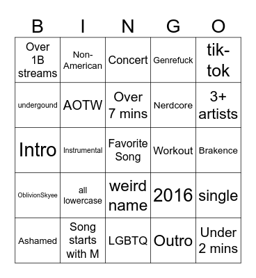 Spotify Bingo Card