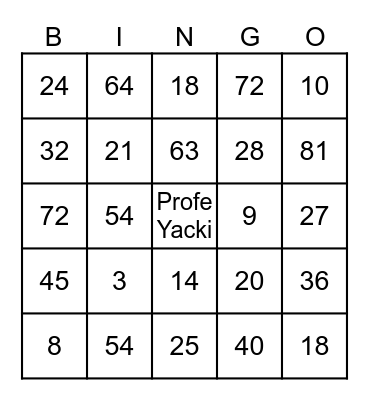 Bingo de multiplicación Bingo Card