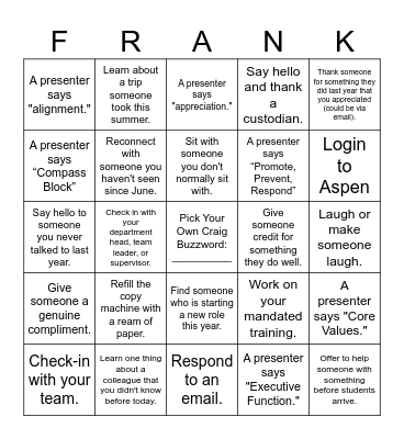 FMS Bingo (Returning Teachers) Bingo Card