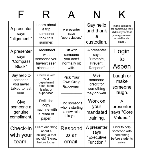 FMS Bingo (Returning Teachers) Bingo Card