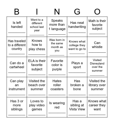 Icebreaker Bingo Card