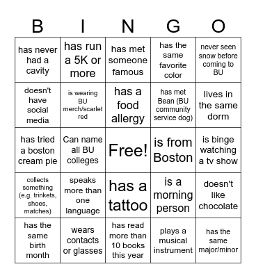 Find Someone Who.. Bingo Card