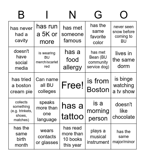 Find Someone Who.. Bingo Card