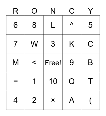 Untitled Bingo Card