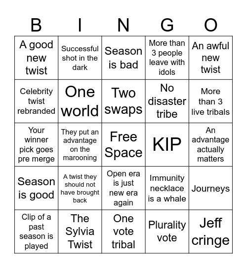 Survivor 51 Bingo Card
