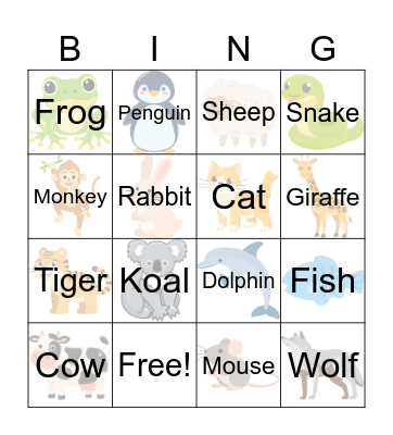 We call this animal _________ Bingo Card