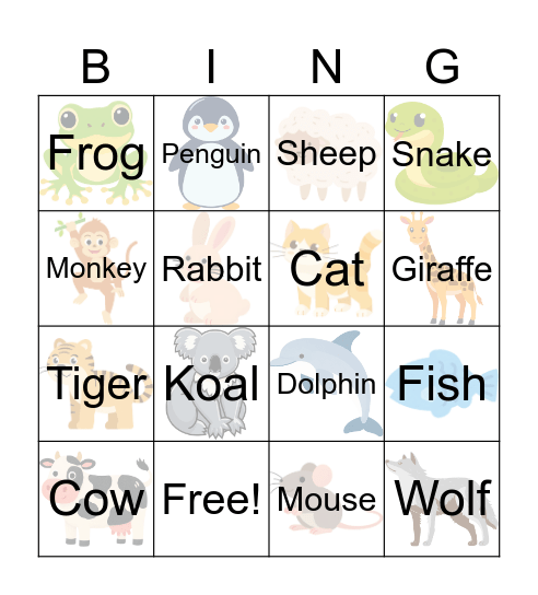 We call this animal _________ Bingo Card