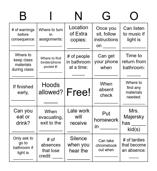 IPS Procedures Bingo Card