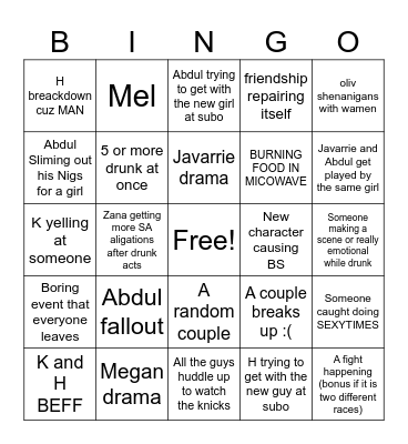 subo fall semester Bingo Card