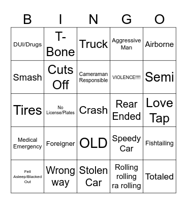 Bean car Bingo Card