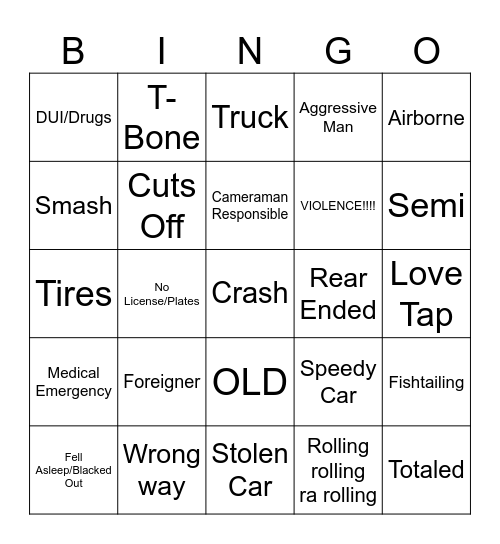 Bean car Bingo Card