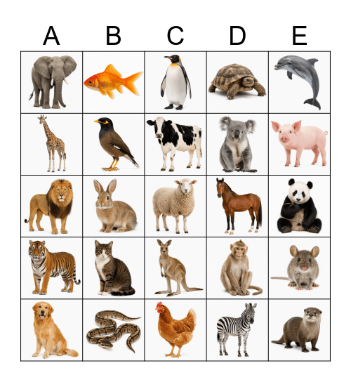Animal Bingo Card