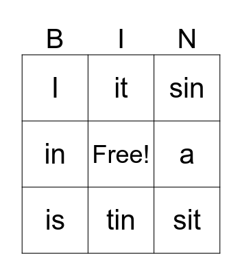 Phonics bingo Card
