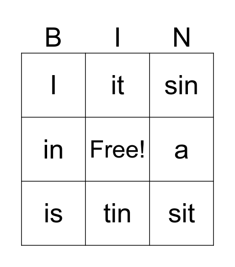 Phonics bingo Card