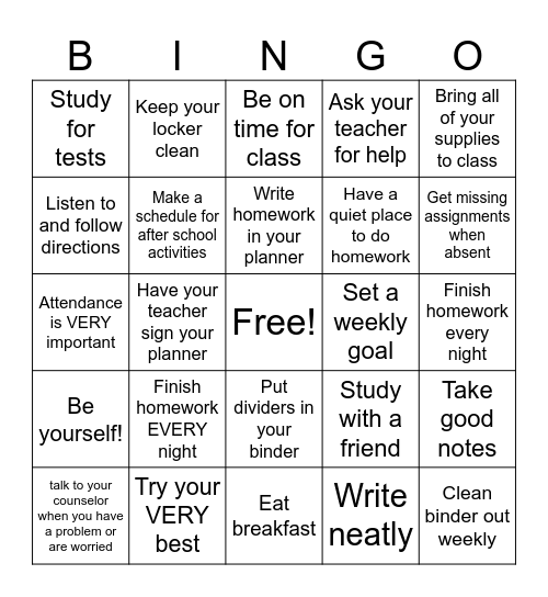 Organization Bingo Card