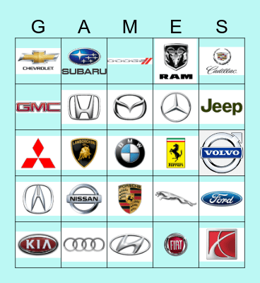 Cars Bingo Card