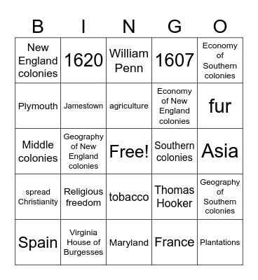 Exploration / Colonization Bingo Card