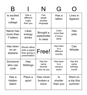 Find Someone Who.. Bingo Card
