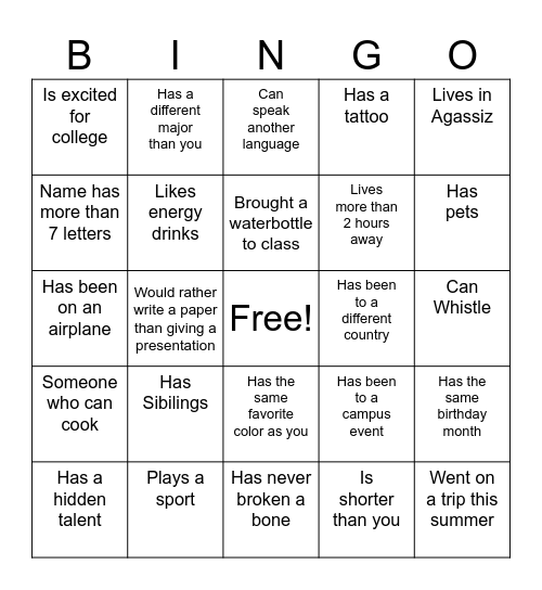Find Someone Who.. Bingo Card