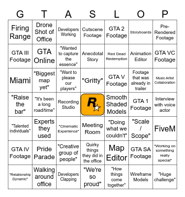 GTA "Extended" Look Bingo Card