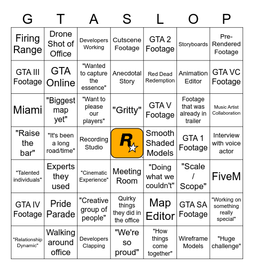 GTA "Extended" Look Bingo Card