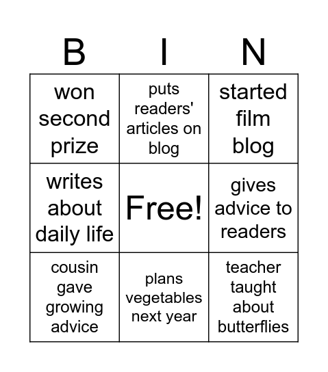 Untitled Bingo Card