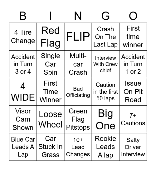 Nascar Bingo! Bingo Card