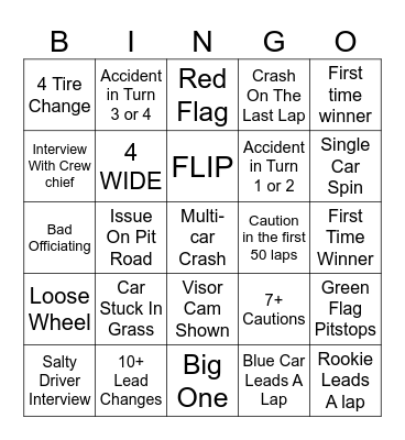 Nascar Bingo! Bingo Card