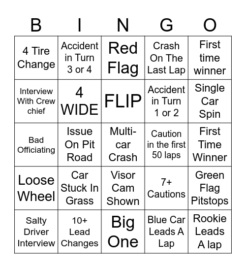 Nascar Bingo! Bingo Card