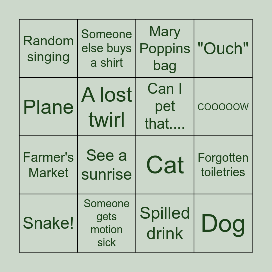 Vacay Bingo Card
