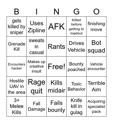 COD WARZONE: luke's Experiences Bingo Card