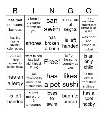 Find Someone Who..... Bingo Card