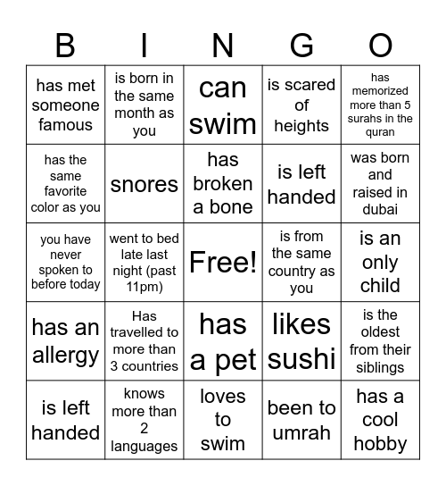 Find Someone Who..... Bingo Card
