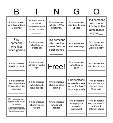 Untitled Bingo Card