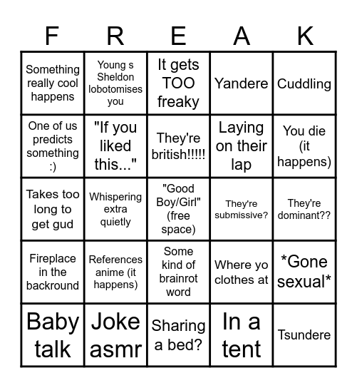 Gooner asmr Bingo Card