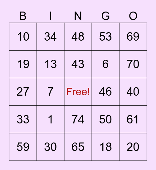 Untitled Bingo Card