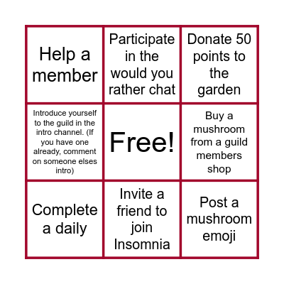 Mushroom Bingo Card